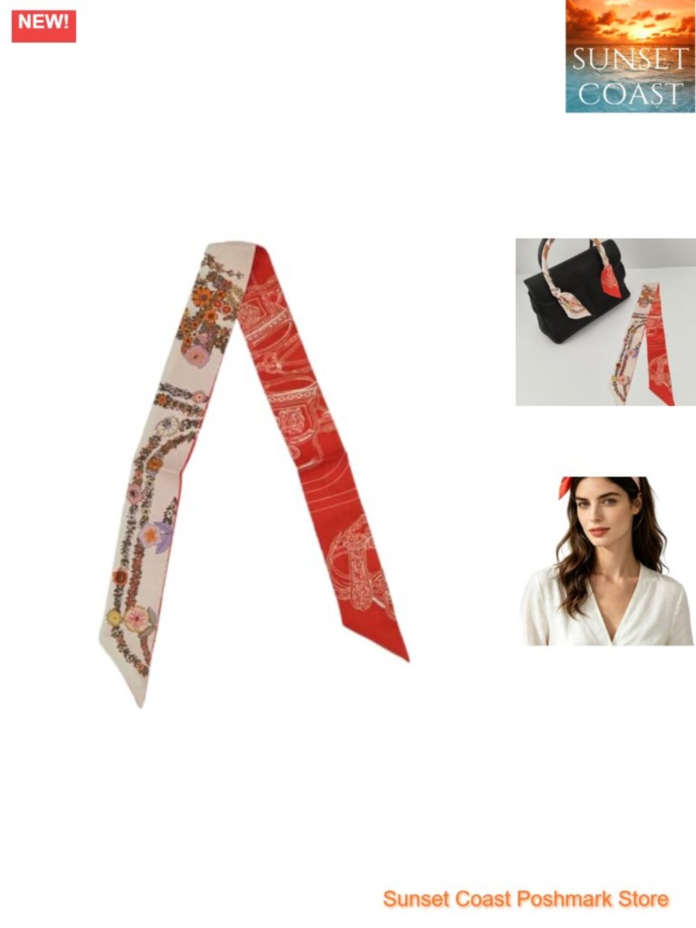 100% Mulberry Silk Twill Scarf, 34in Skinny Ribbon for Hair, Bags, Wrist & Waist